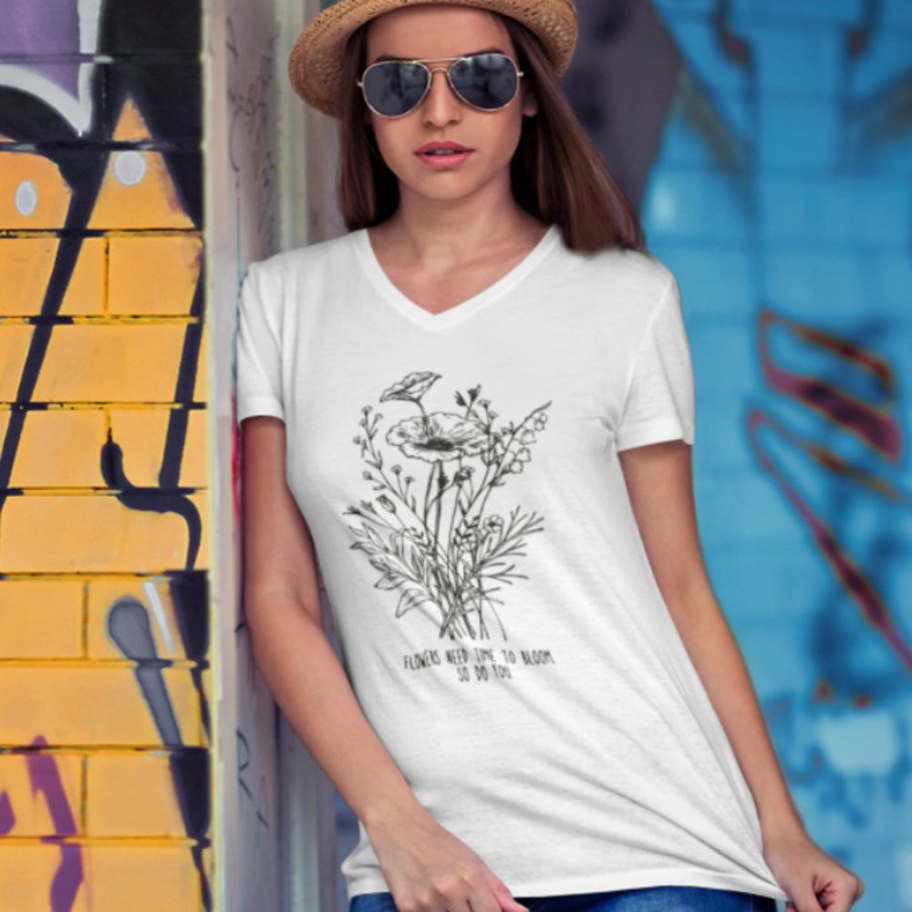 NWT Women Mental Health T-shirt Flowers need time to bloom so do you